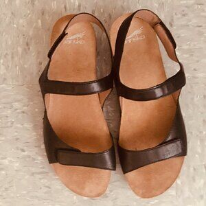 Dansko black leather velcro closure sandals